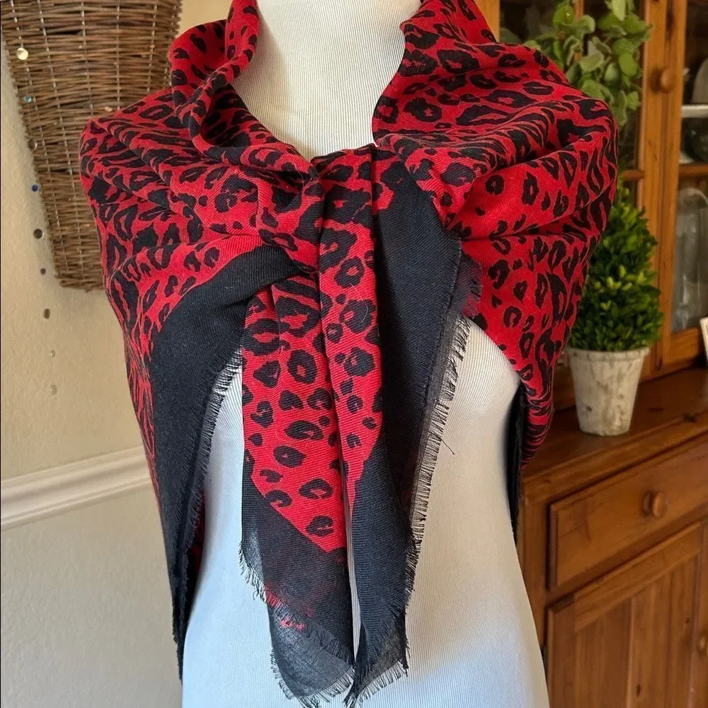 Red and Black Leopard Print Scarf